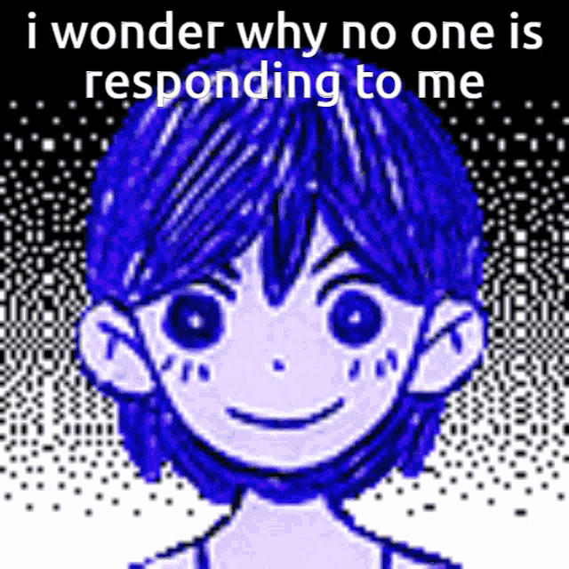 a pixel art of a boy with the words i wonder why no one is responding to me .