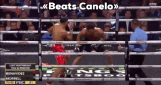 two boxers in a ring with the words beats canelo on top