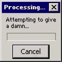 a computer screen that says processing x process failed damn not given and a close button