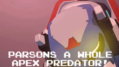 a video game character with the words parsons a whole apex predator below it