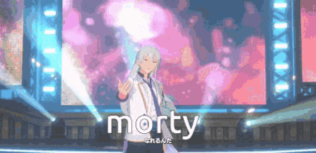 morty is the name displayed on the screen behind the character