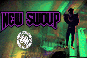 a poster for new swoup shows a man in a black suit