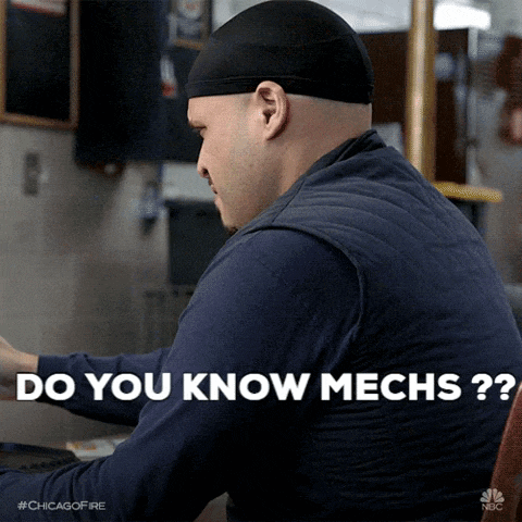 a man sitting at a desk with the words " do you know mechs " on the bottom