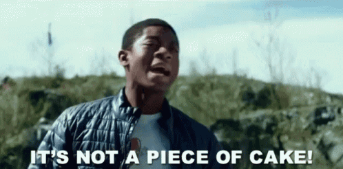 a young man in a jacket is crying and saying it 's not a piece of cake !