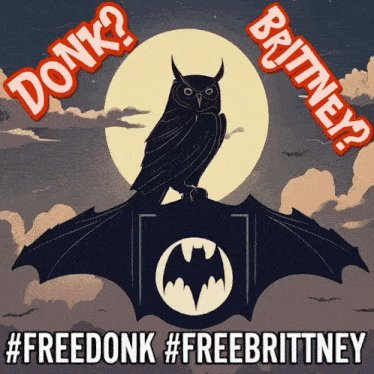 an owl sitting on top of a bat with the words " donk britney " behind it