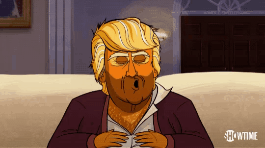 a cartoon of donald trump with showtime written on the bottom right