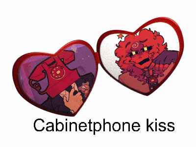 two red hearts with the words cabinetphone kiss on the bottom right