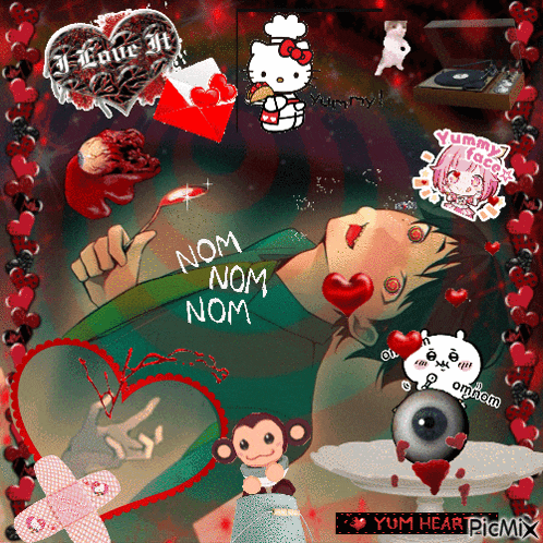 a collage of images with the words nom nom nom on the bottom