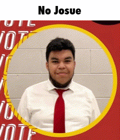 a man in a white shirt and red tie is standing in a circle with the words no josue below him