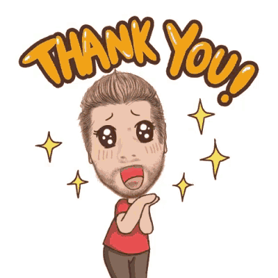 a cartoon of a man saying thank you with stars behind him