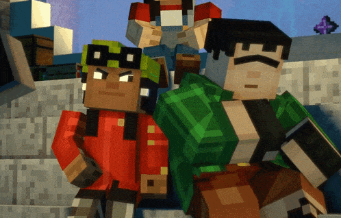 a group of minecraft characters are posing for a photo