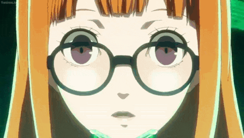 a close up of a girl wearing glasses and a green jacket .