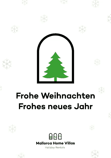 a christmas card from mallorca home villas with a christmas tree