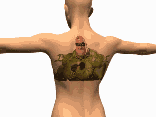 a man has a tattoo on his back that says incredible