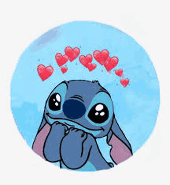 stitch from lilo and stitch is surrounded by red hearts .