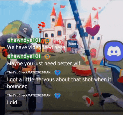 a man is playing a video game with a castle in the background and says maybe you just need better wifi