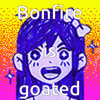 a picture of a girl with a bow on her head and the words `` bonfire is goated '' .