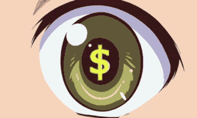 a cartoon eye with a dollar sign in it
