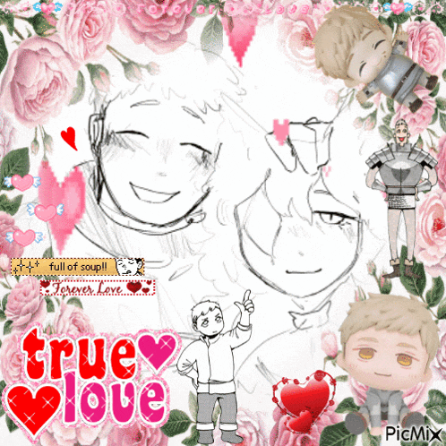 a collage of drawings with the words true love