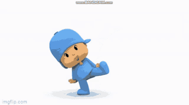 a cartoon character named pocoyo is dancing on one leg