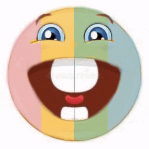 a colorful cartoon smiley face with a big smile and a big mouth .