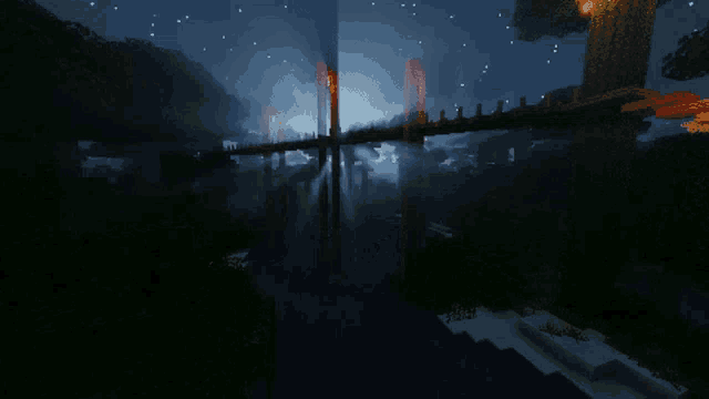 a bridge over a body of water in a minecraft world