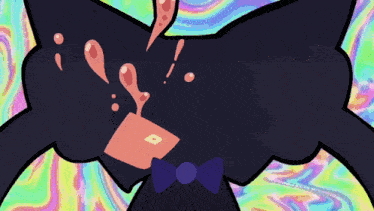 a cartoon of a person with a rainbow background