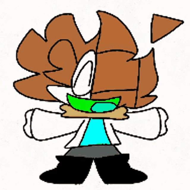 a drawing of a cartoon character with a green mouth and brown hair