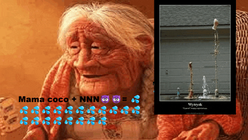 a picture of an older woman next to a picture of a fountain