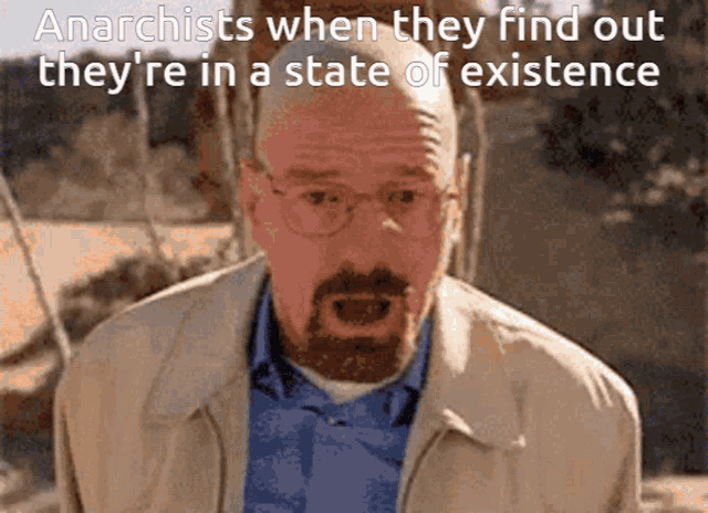 a man with glasses and a beard is talking about anarchists