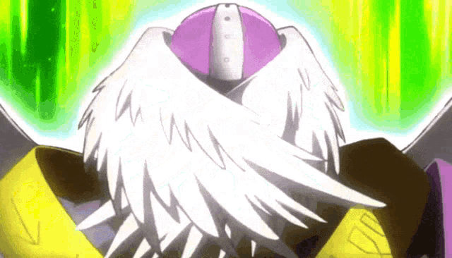 a cartoon character with wings and a purple eye