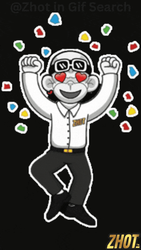 a cartoon of a monkey wearing glasses and a shirt that says ' zhot ' on it