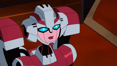 a cartoon drawing of a female robot with blue eyes and red lips