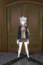 a girl in a school uniform is standing next to a sign that says vr