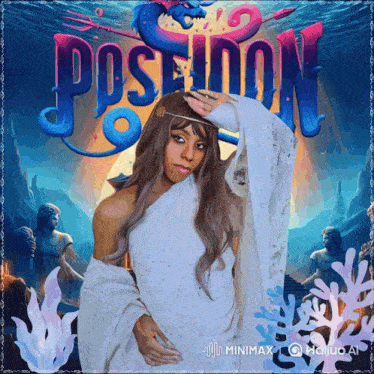 a poster for a movie called poseidon with a woman in a white dress