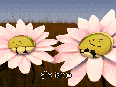 a cartoon drawing of a taco and a flower with the words die taco below them