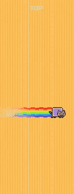 a cartoon cat is flying through the air with a rainbow coming out of its mouth and the word top is on the bottom