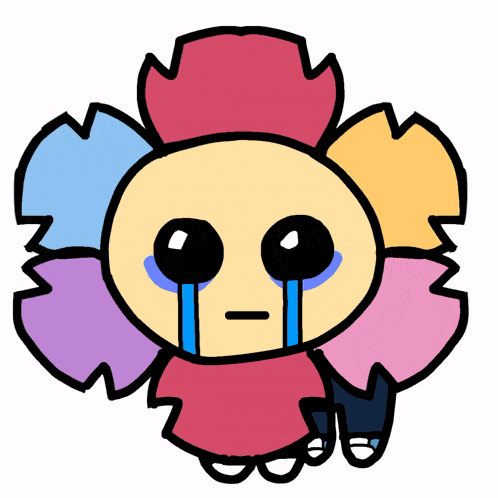 a cartoon drawing of a flower with tears coming out of it 's eyes