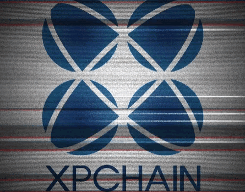 the xpchain logo is displayed on a grey background