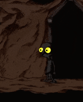 a cartoon drawing of a monster with yellow eyes