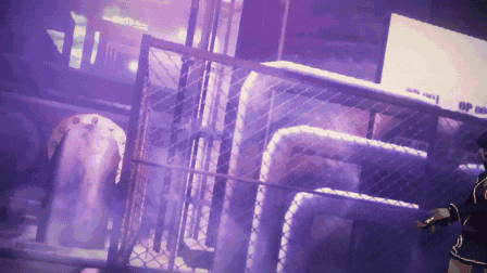 a purple background with a fence and a sign that says ' open '
