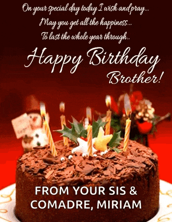 a birthday card for a brother with a chocolate cake with candles