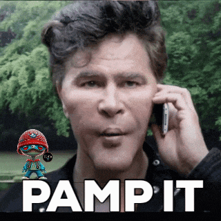 a man is talking on a cell phone and the word pamp it is on the screen