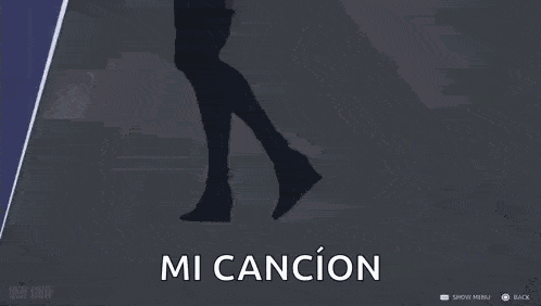 a woman is dancing in a video game with the words `` mi cancion '' written above her .