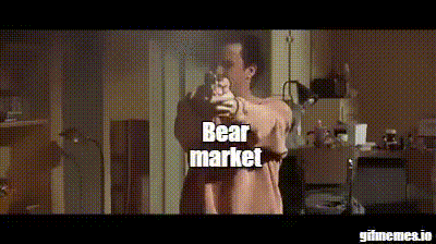 a man is pointing a gun at a bear market