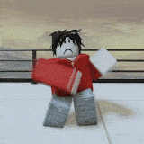 a roblox character with a sad face is standing on a tiled floor
