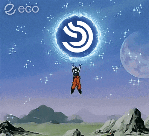 a cartoon character is flying through the air holding a sphere with the letter s in it