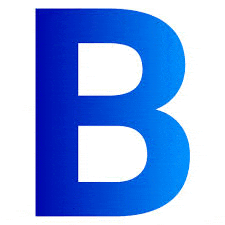 a blue letter b on a white background