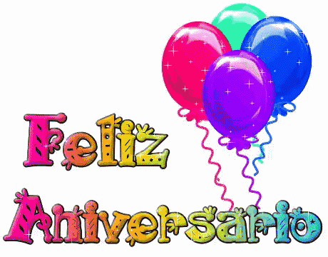 colorful balloons with the words feliz aniversario written below them