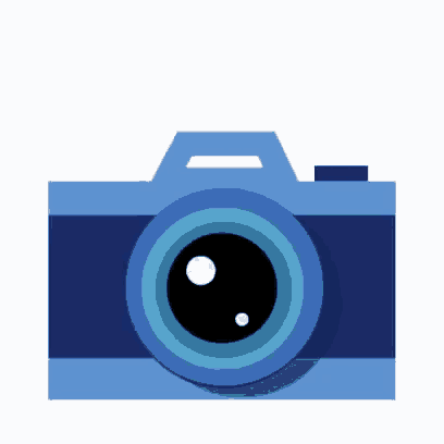 a blue camera with the words take a pic written below it